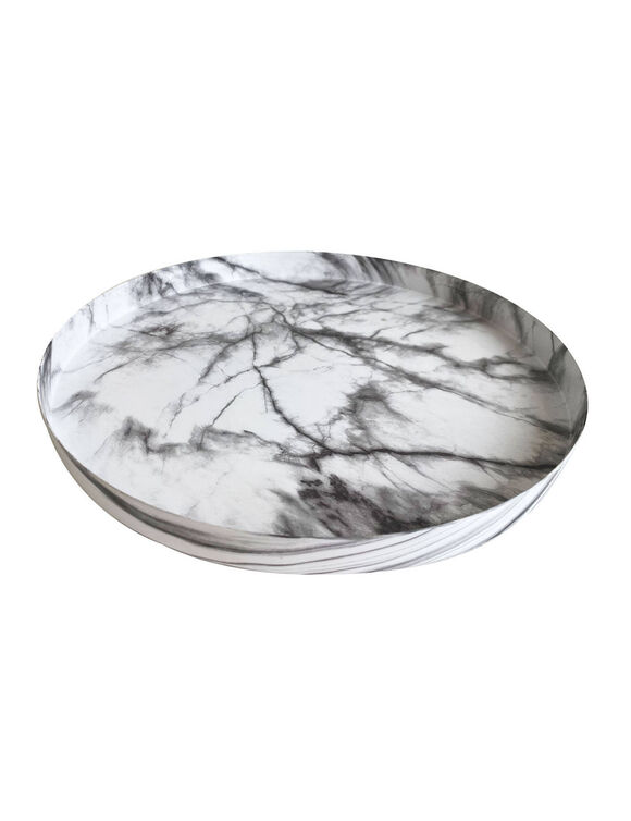 Plateau rond en métal, effet marbre (noir / blanc) Plateau rond en métal, effet marbre (noir / blanc)